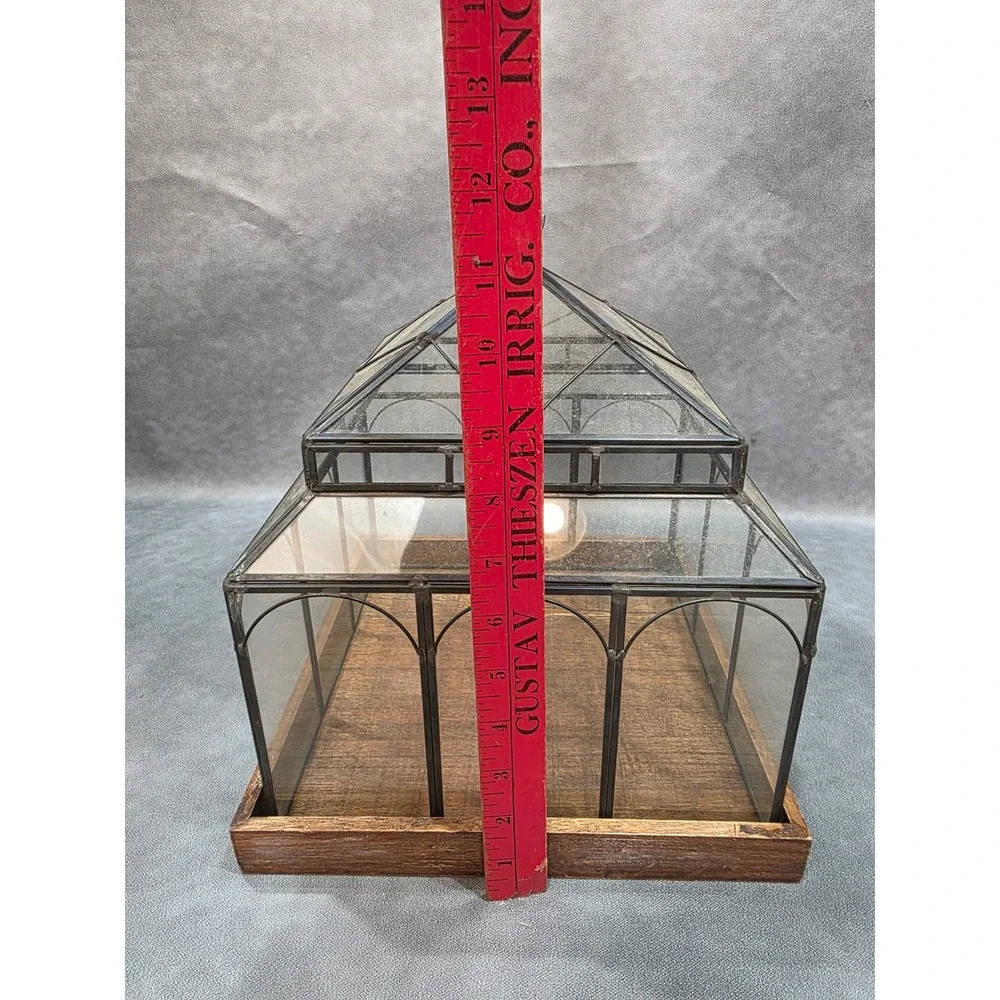 Vintage Style Glass Wardian Case Terrarium with Wooden Base and Metal Frame